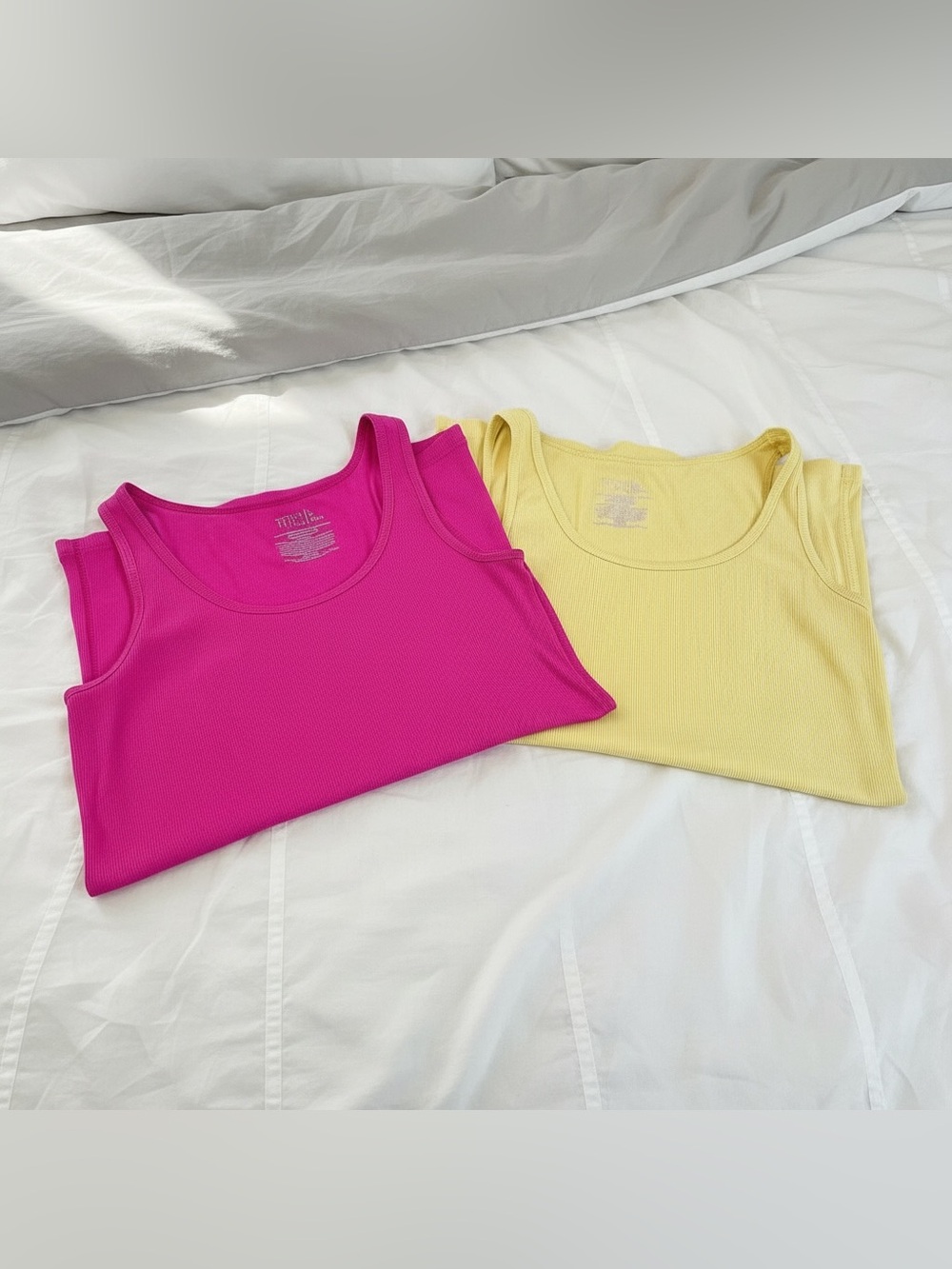 Time & Tru 2 Tank Top Bundle Pink Yellow L 12-14 XL 16-18 Stretch